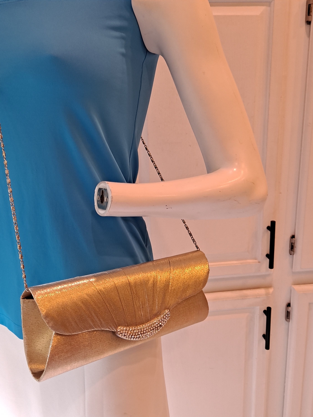Accel Gold Rhinestone Evening Glam Sparkly Shiny Crossbody Clutch Chain Strap